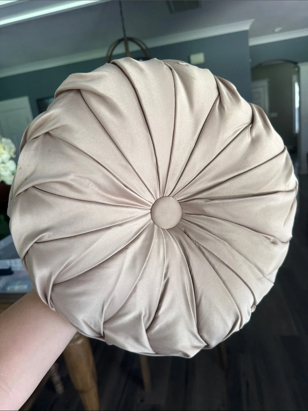 Round Pleated Decorative Pillow in Champagne - Home Accents